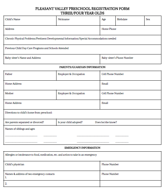 Preschool Registration Form